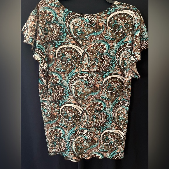 SUSAN LAWRENCE Size XL Short sleeve, V neck, paisley, top. - Picture 2 of 4